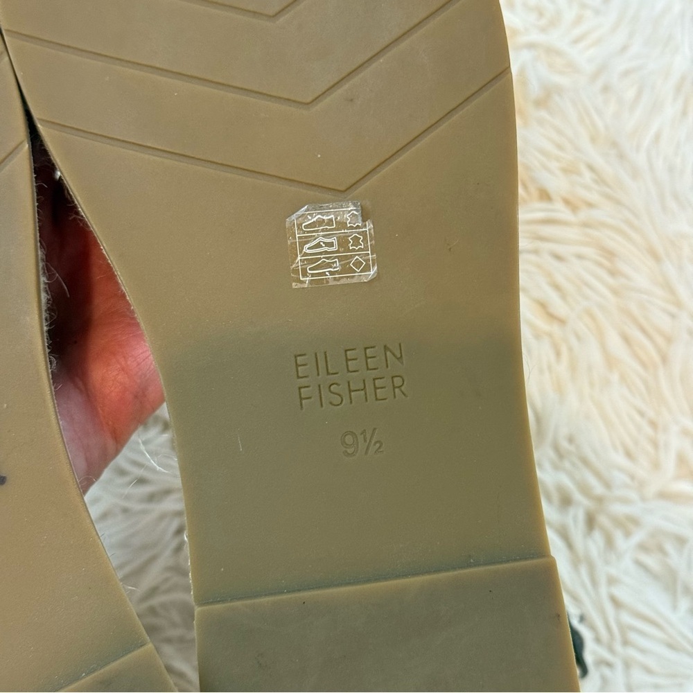 Eileen Fisher Mike Tumbled Leather Espadrille Sandal SZ 9.5 ivory ankle closure - Picture 7 of 8